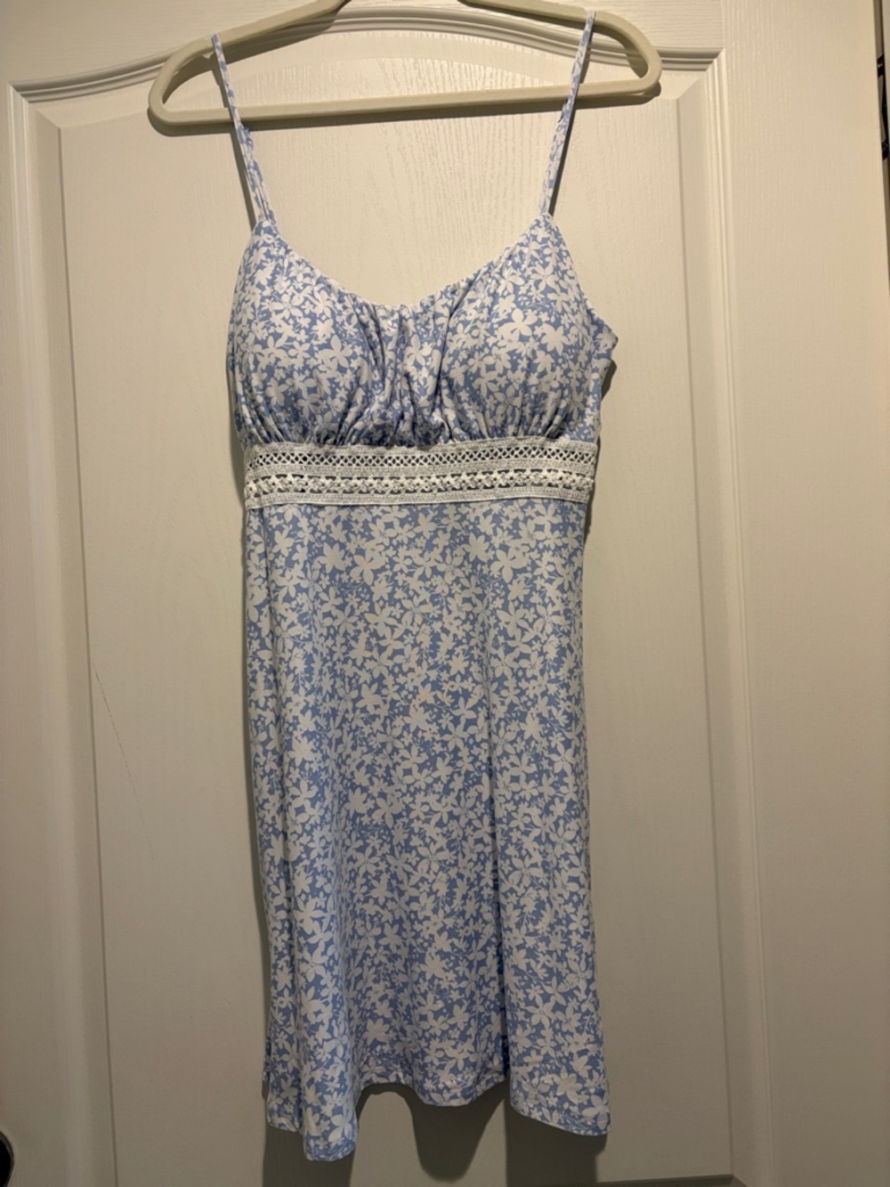 Light Blue Floral Lace-Trim Chemise with Adjustable Straps